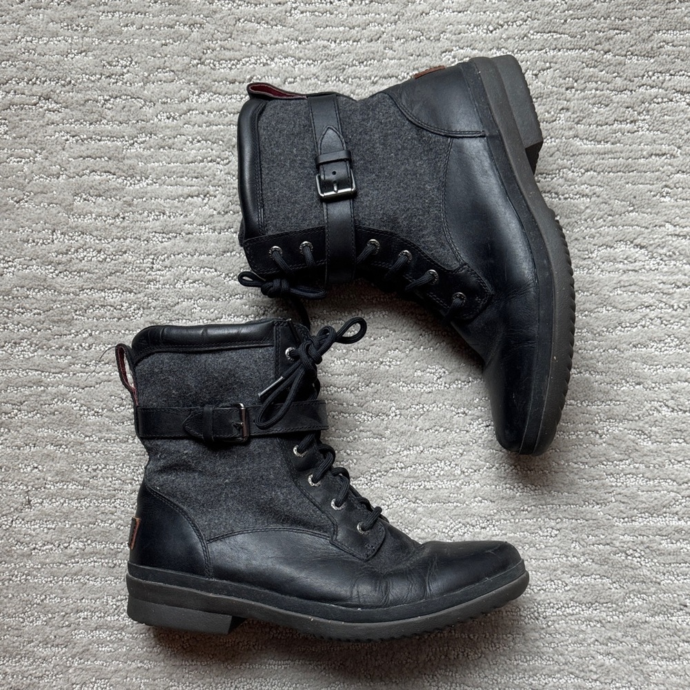 Black and Gray Lace-Up Boots